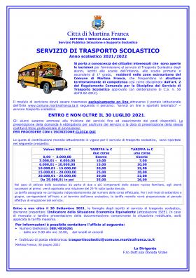 Avviso pubblico Trasporto scolastico 2021 - 2022